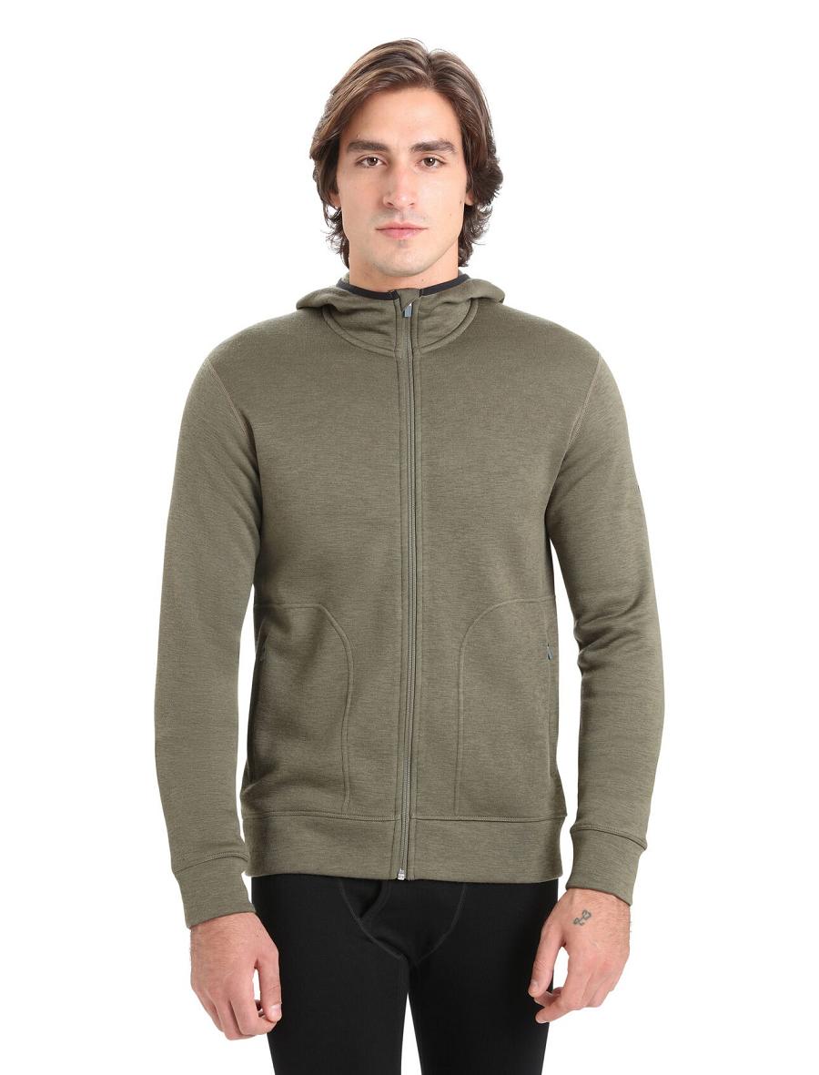 Men\'s Icebreaker RealFleece® Merino Elemental Long Sleeve Zip Hood Jackets Loden | CA 1707NWYB